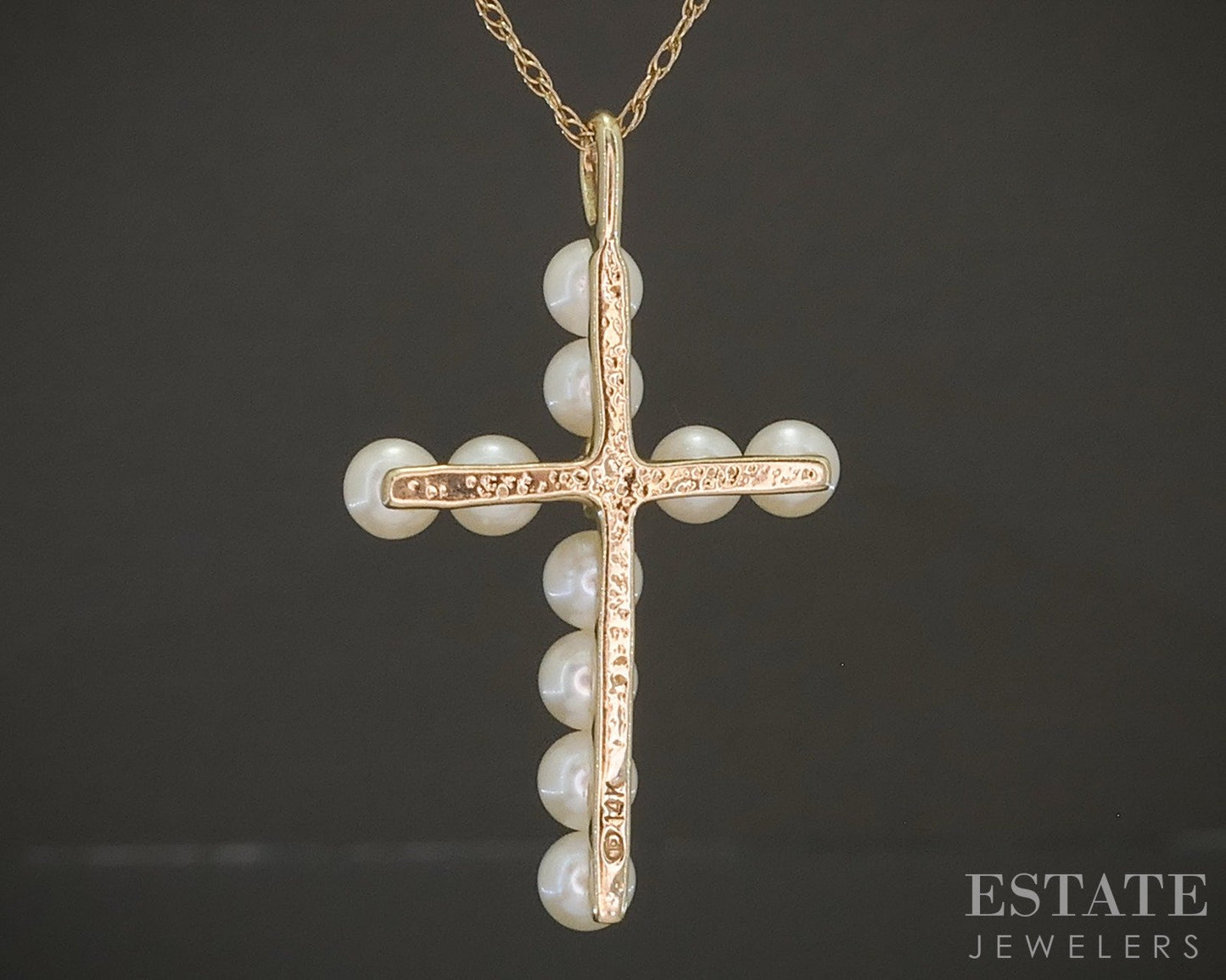 14k Yellow Gold Cultured Pearl & Diamond Cross Ladies Necklace 2g 20"L p25553