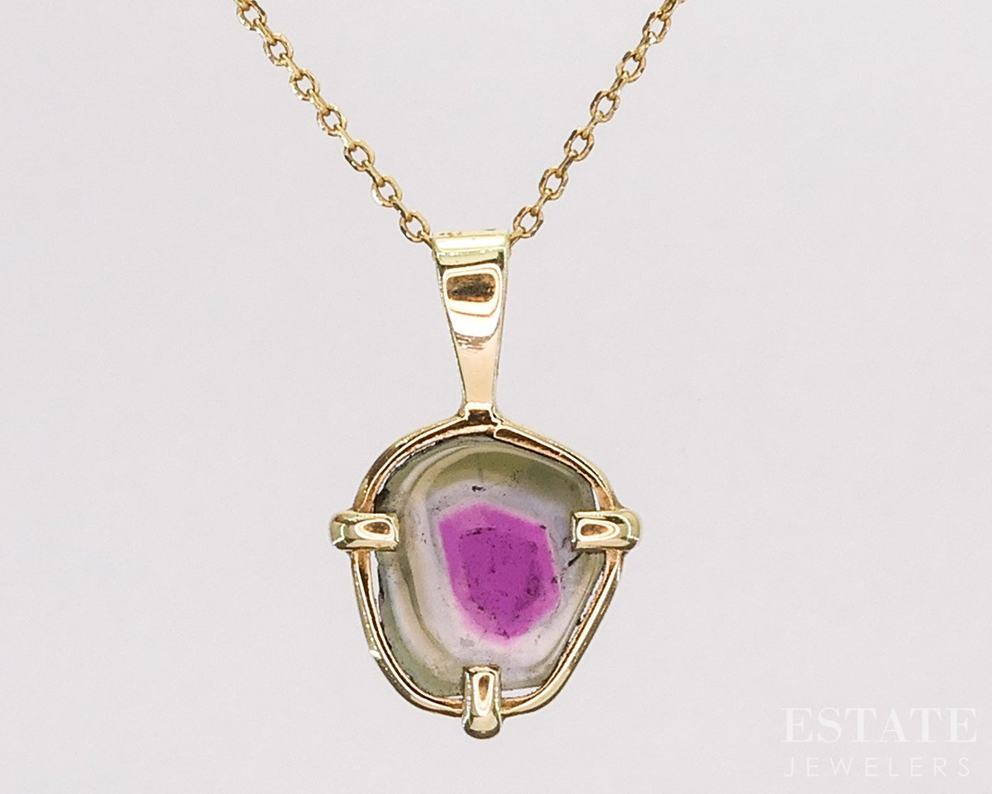 14k Yellow Gold Natural Watermellon Tourmaline Ladies Necklace 3.6g 19"L p25094