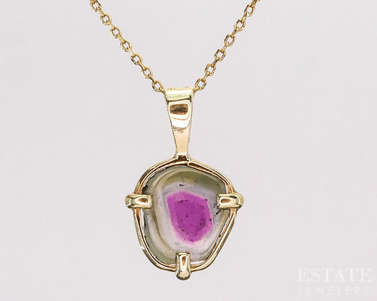 14k Yellow Gold Natural Watermellon Tourmaline Ladies Necklace 3.6g 19"L p25094