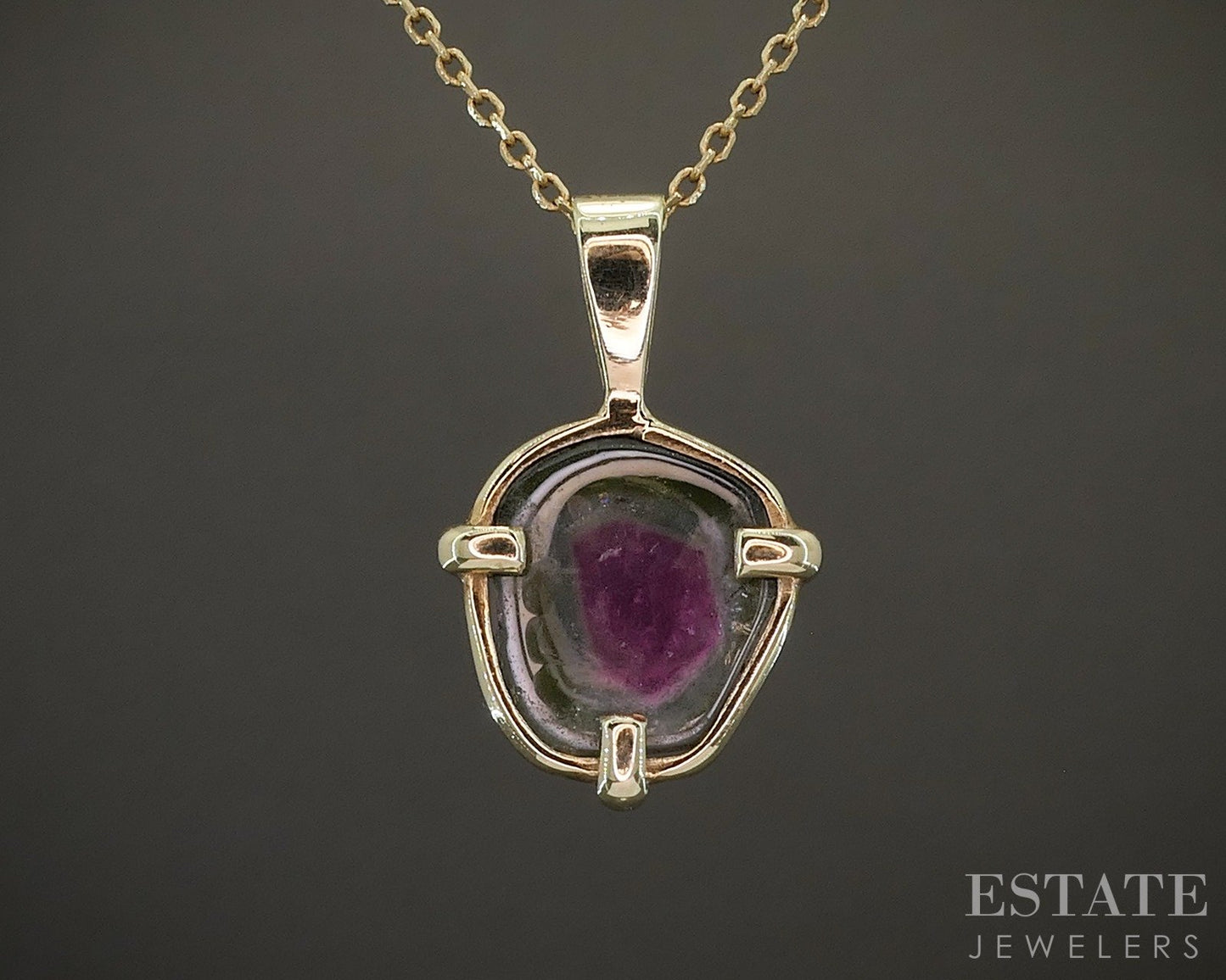 14k Yellow Gold Natural Watermellon Tourmaline Ladies Necklace 3.6g 19"L p25094
