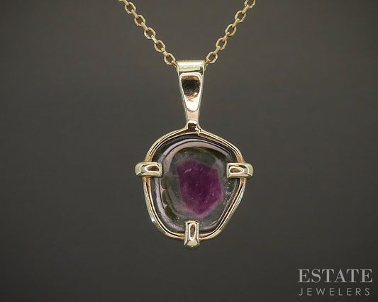 14k Yellow Gold Natural Watermellon Tourmaline Ladies Necklace 3.6g 19"L p25094