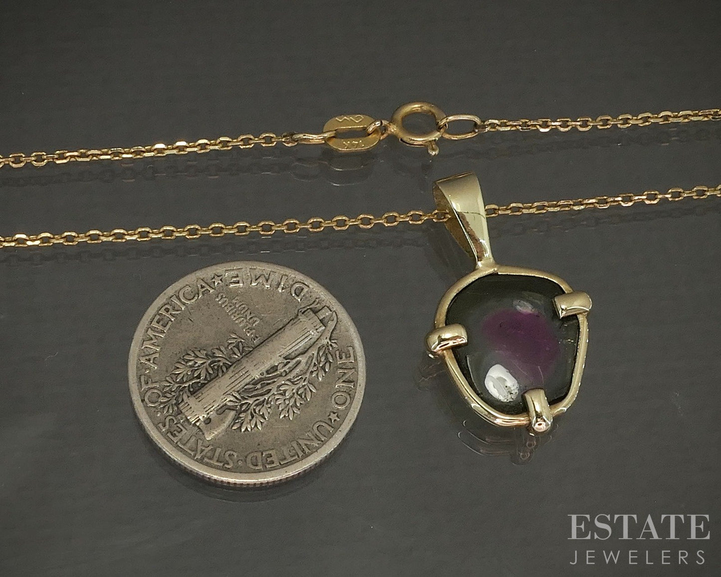 14k Yellow Gold Natural Watermellon Tourmaline Ladies Necklace 3.6g 19"L p25094