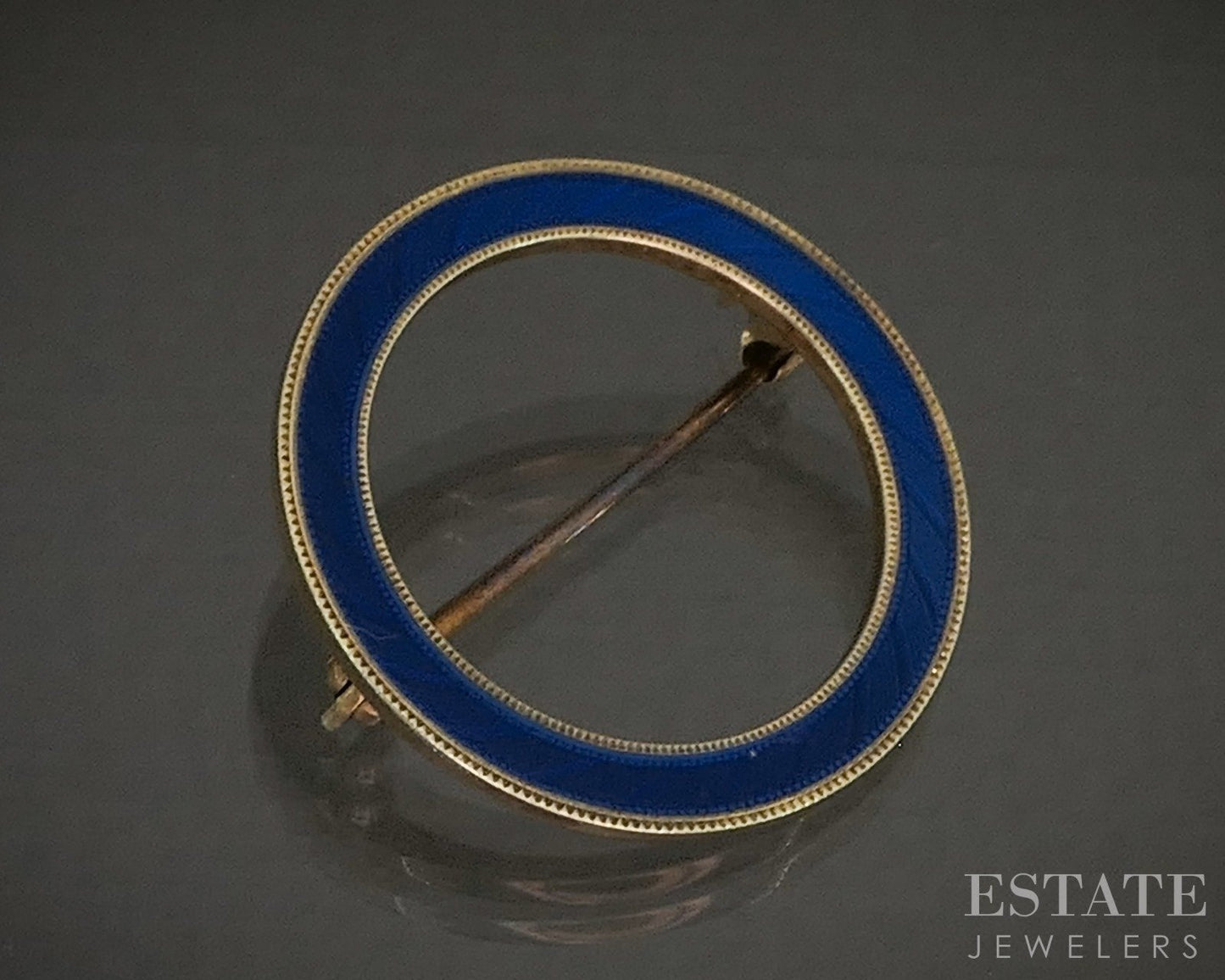 Antique 14k Yellow Gold Carter Gough Co. Enameled Circle Pin Brooch 2.7g p26249
