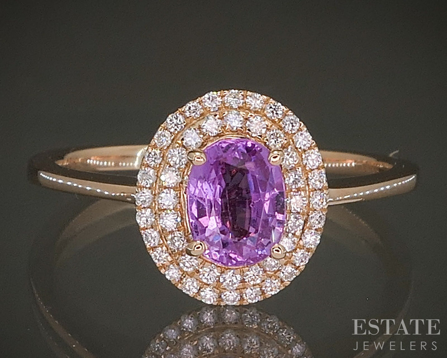 18k Rose Gold Natural Pink Sapphire & Diamond Halo Ladies Ring 3.6g p25440