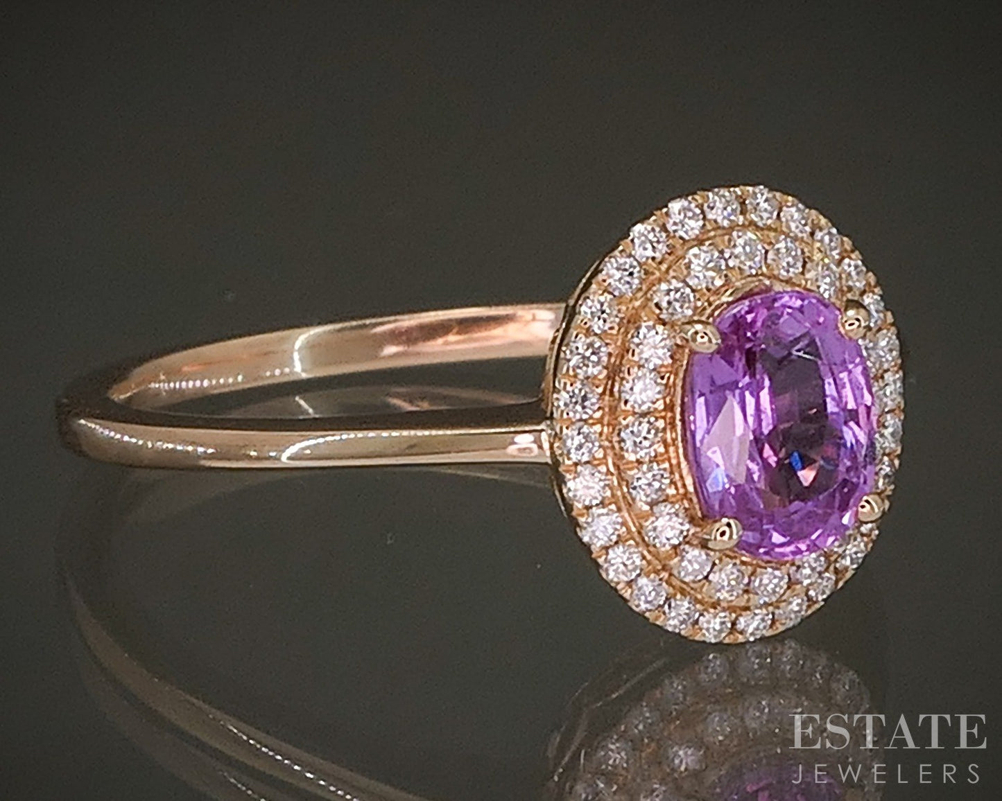 18k Rose Gold Natural Pink Sapphire & Diamond Halo Ladies Ring 3.6g p25440