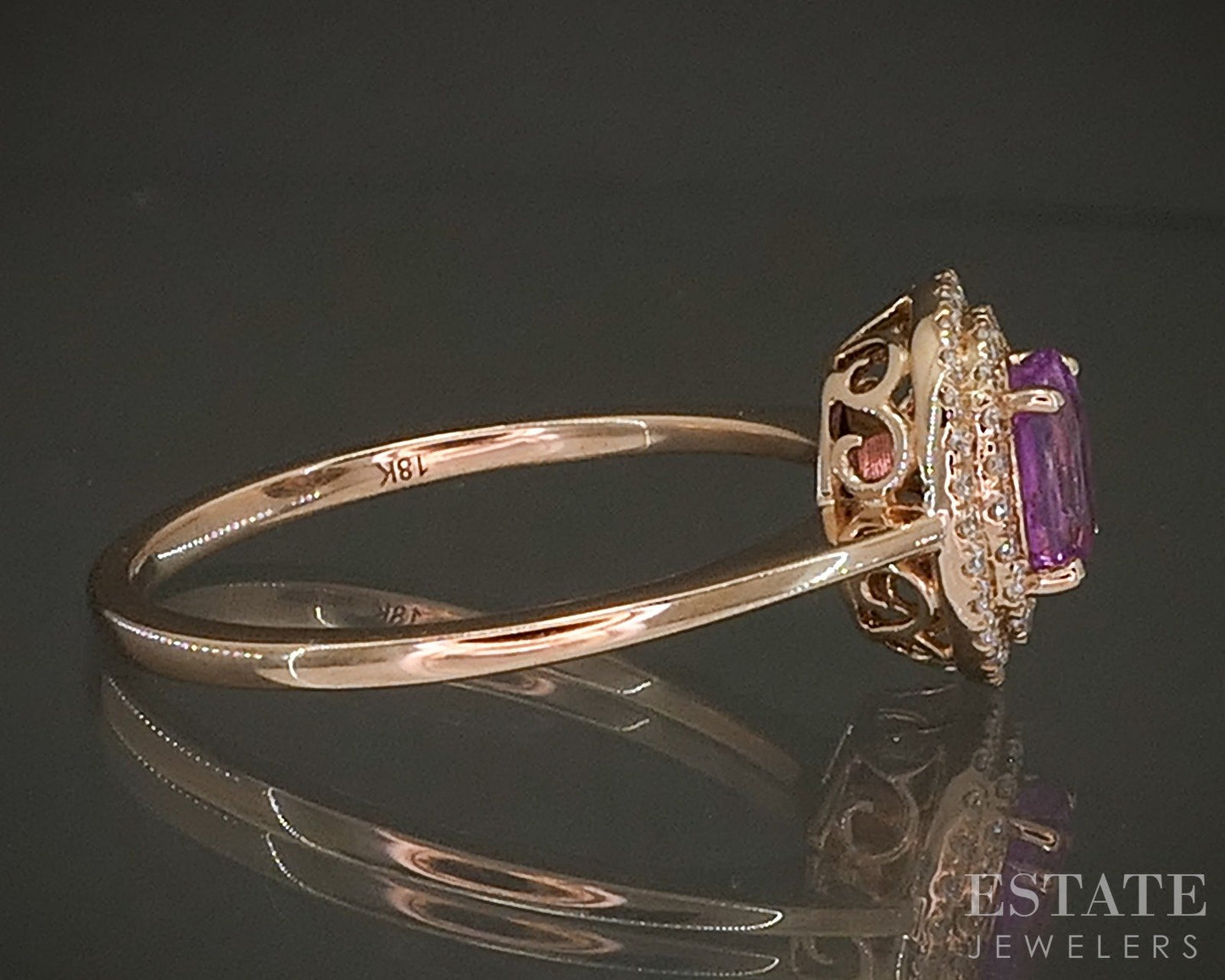 18k Rose Gold Natural Pink Sapphire & Diamond Halo Ladies Ring 3.6g p25440