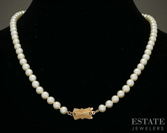 14k Yellow Gold Mikimoto Blue Lagoon 6mm Akoya Pearl Necklace 18"L p19718