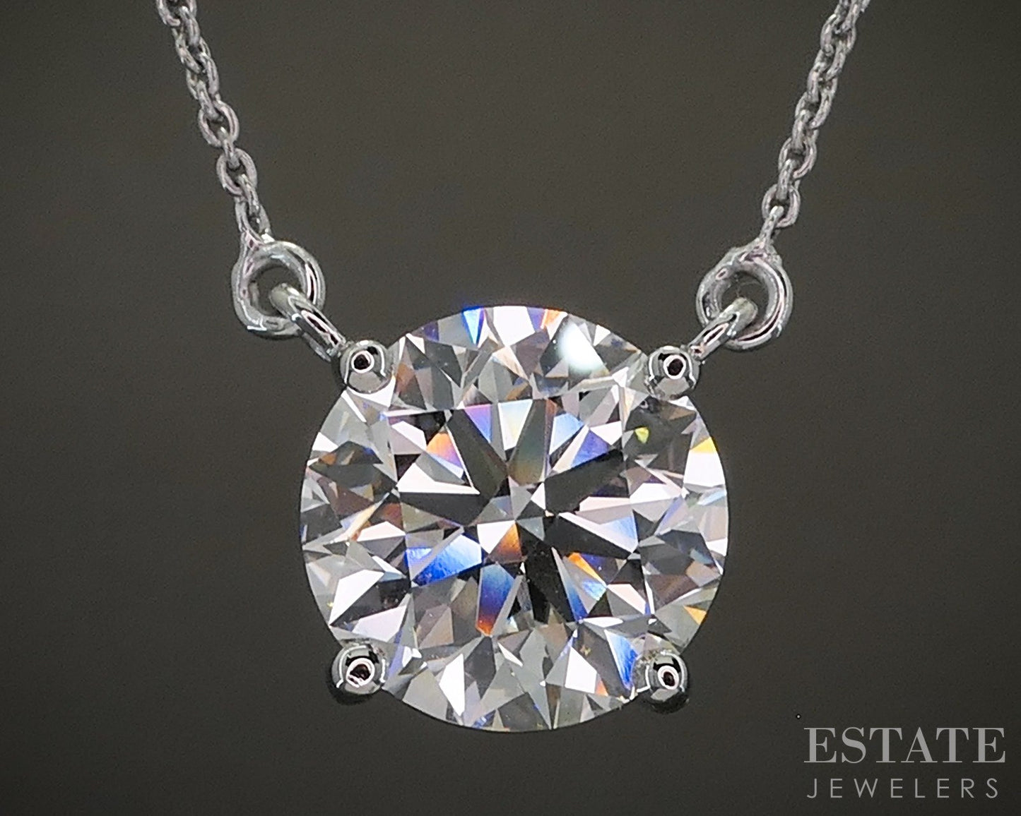 Platinum Round IGI Lab Created 5.02ct Diamond Solitaire Necklace 22"L p25727
