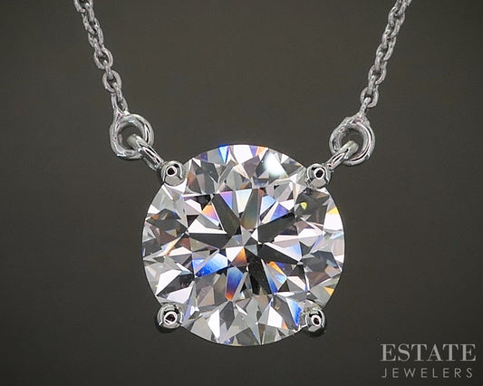 Platinum Round IGI Lab Created 5.02ct Diamond Solitaire Necklace 22"L p25727