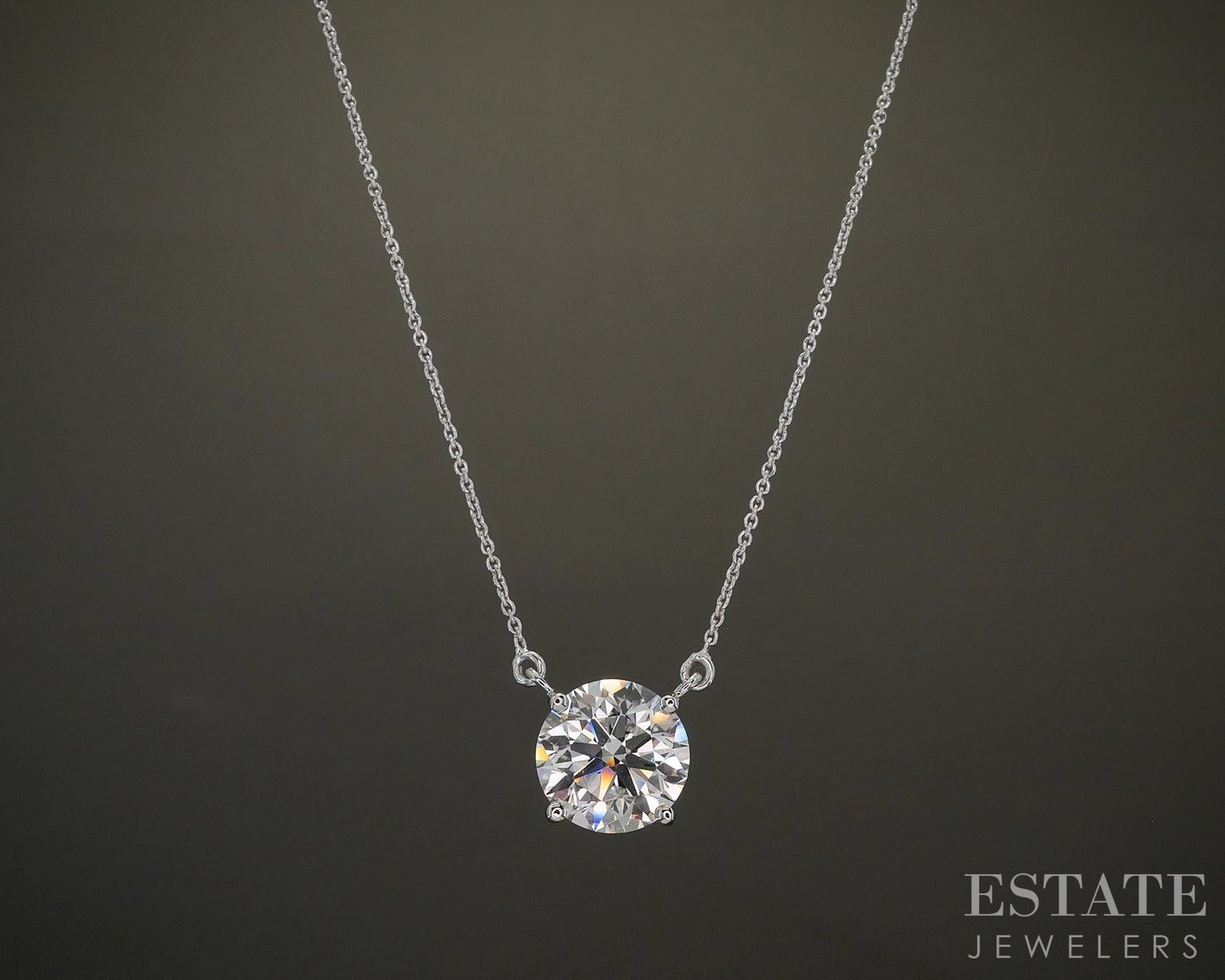 Platinum Round IGI Lab Created 5.02ct Diamond Solitaire Necklace 22"L p25727