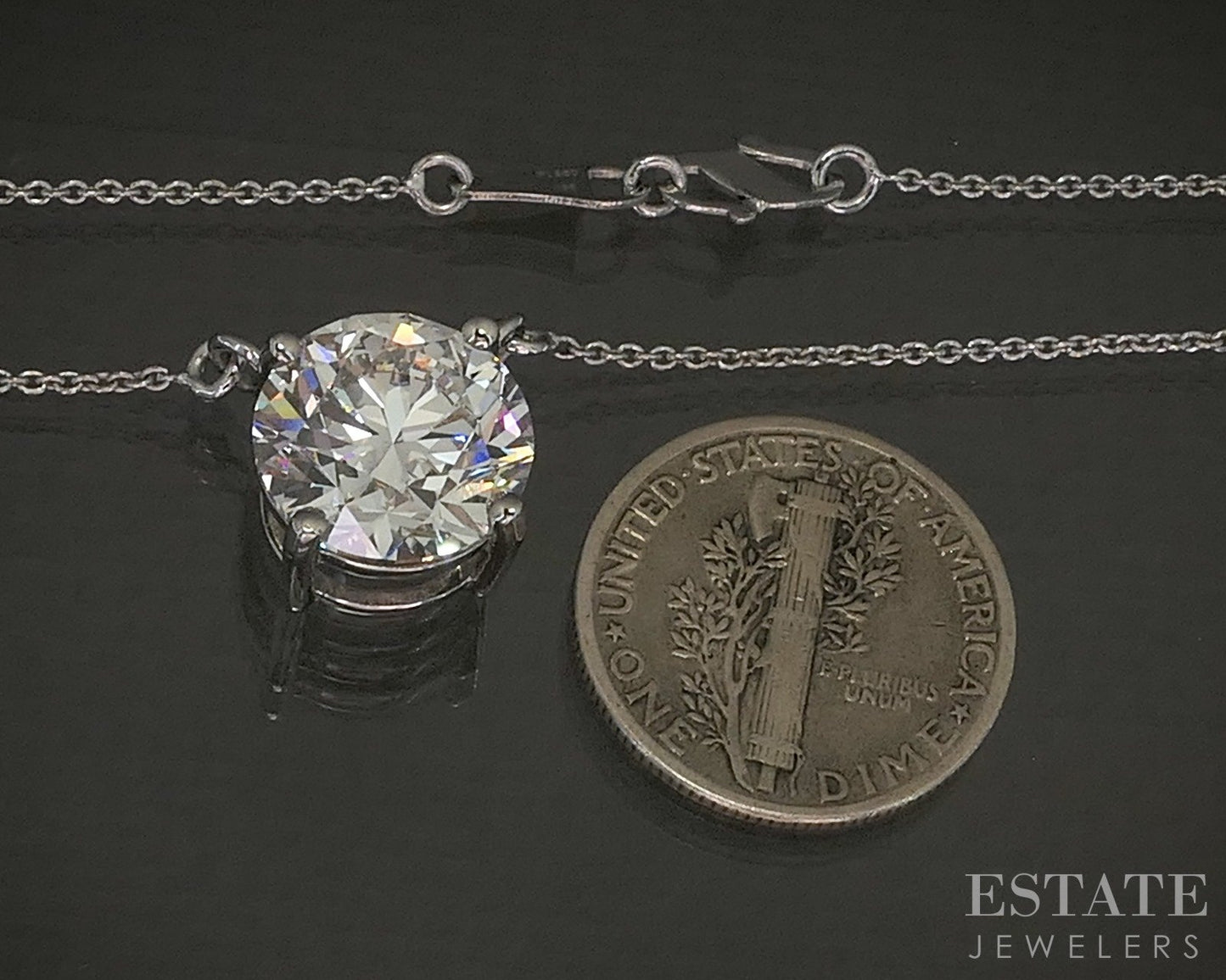 Platinum Round IGI Lab Created 5.02ct Diamond Solitaire Necklace 22"L p25727