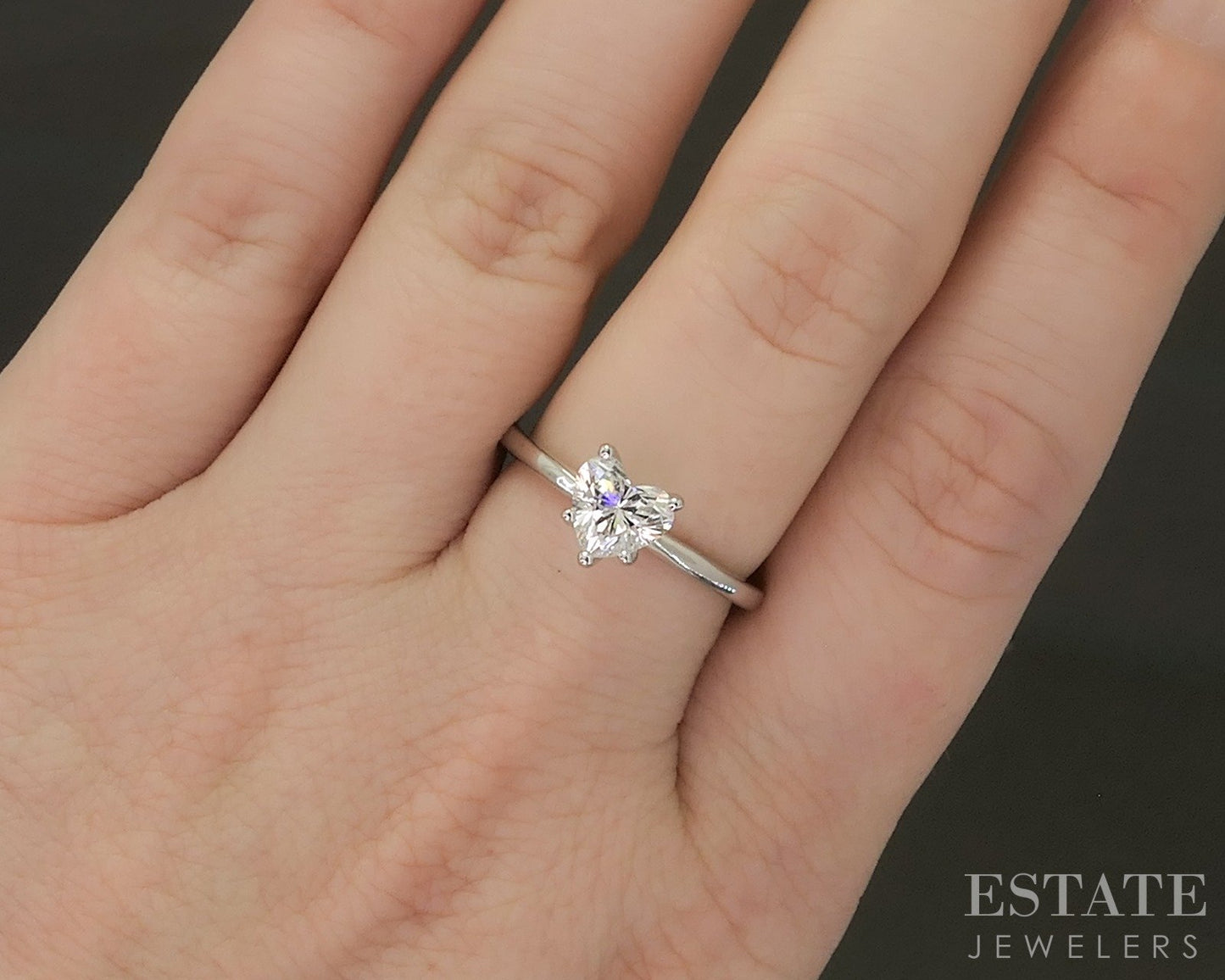 14k White Gold Heart IGI 1.03ct Lab Diamond Solitaire Engagement Ring 3g p25371