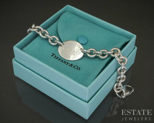 Sterling Silver Tiffany & Co. Return Oval Tag Ladies Bracelet 28g 7.5"L p17187