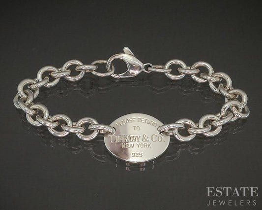 Sterling Silver Tiffany & Co. Return Oval Tag Ladies Bracelet 28g 7.5"L p17187