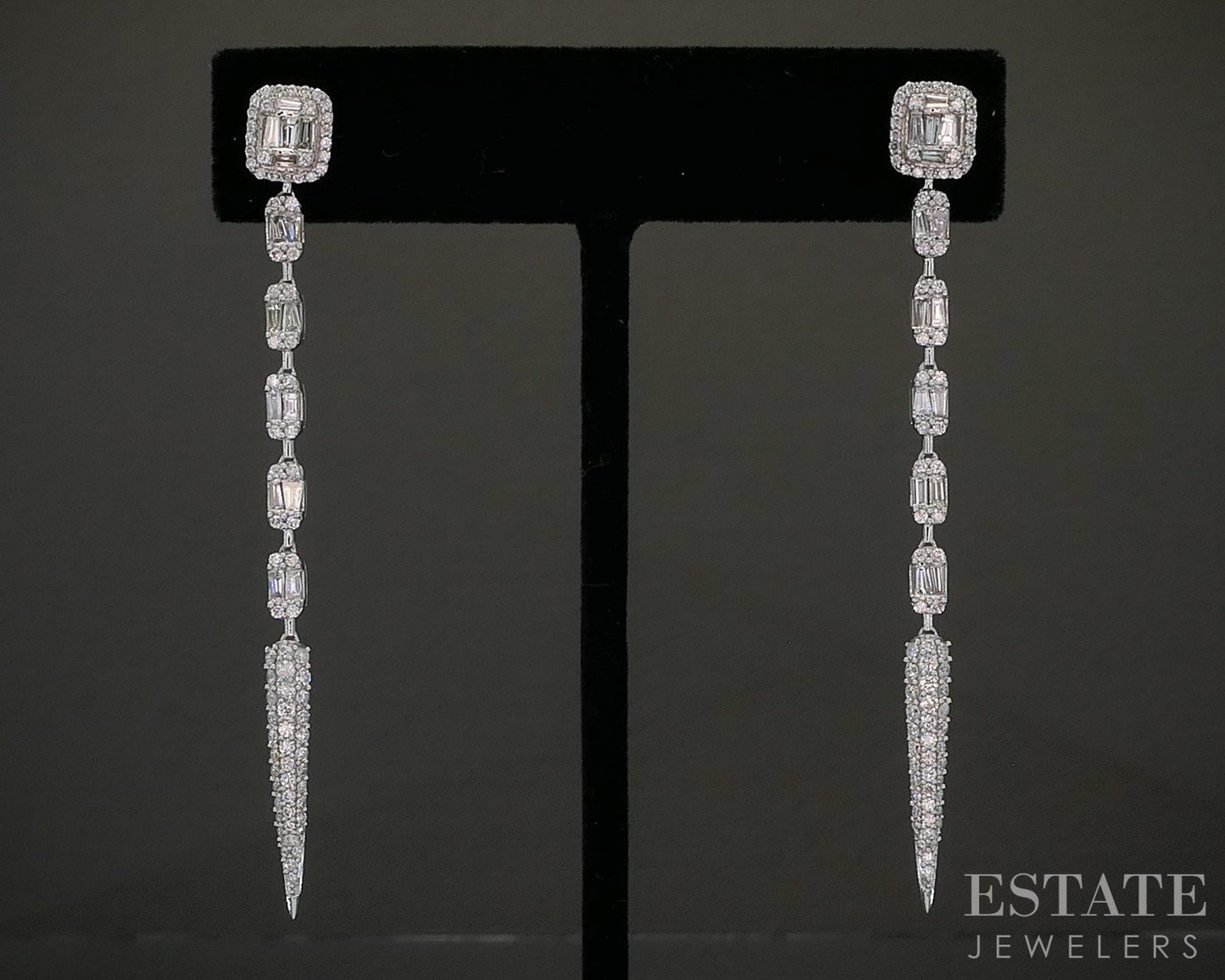 14k White Gold Natural 1ctw Diamond Long Dangle Earrings 5.8g p25068