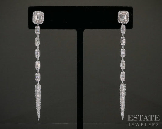 14k White Gold Natural 1ctw Diamond Long Dangle Earrings 5.8g p25068
