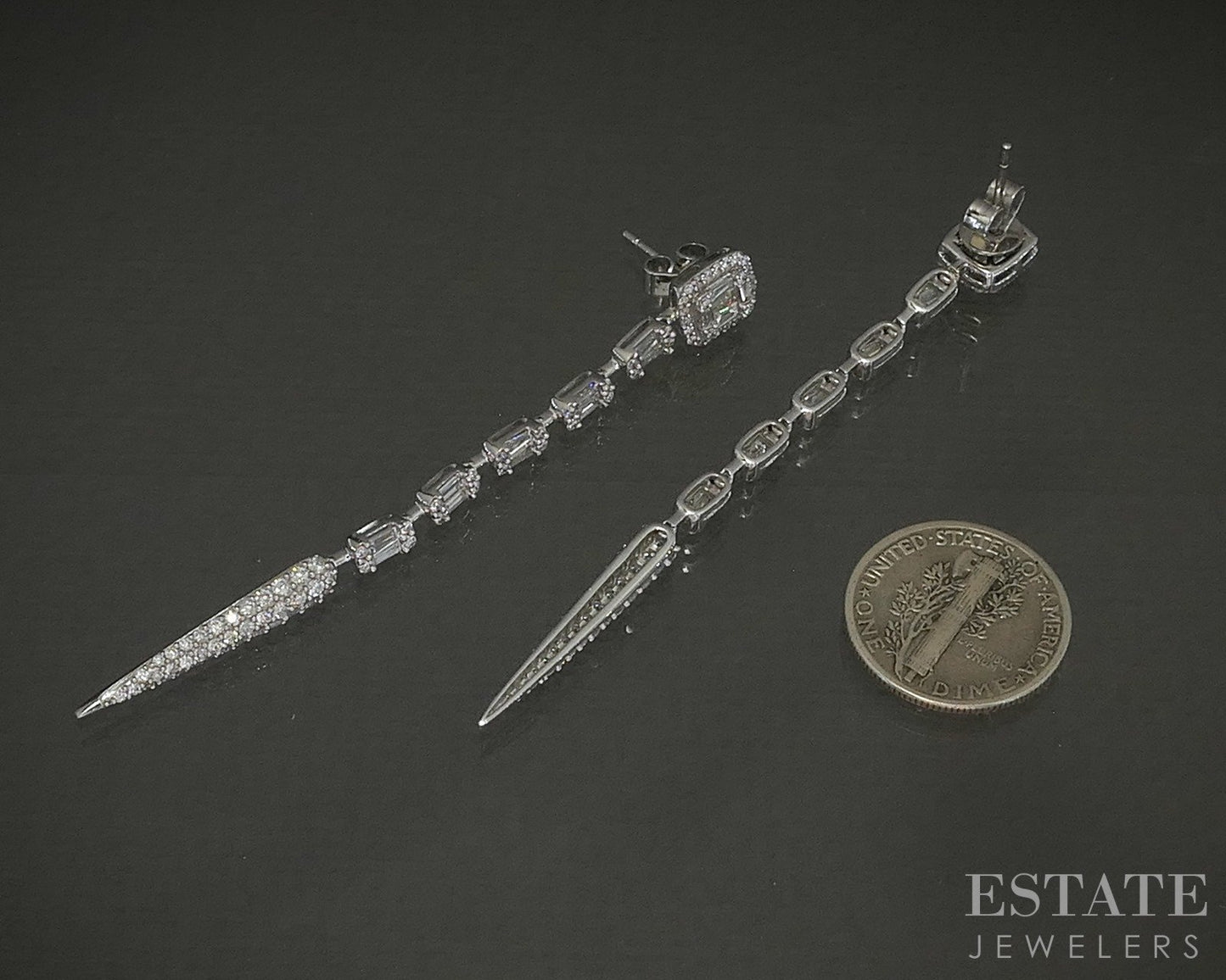 14k White Gold Natural 1ctw Diamond Long Dangle Earrings 5.8g p25068