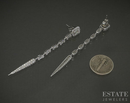 14k White Gold Natural 1ctw Diamond Long Dangle Earrings 5.8g p25068