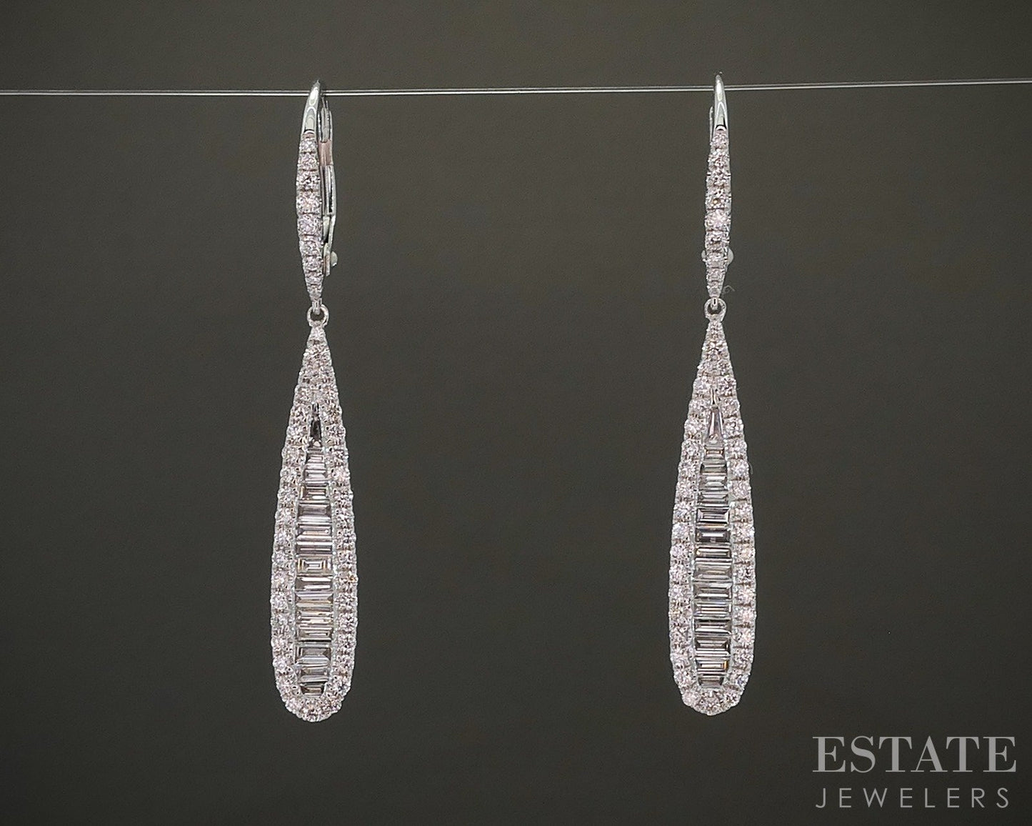 14k White Gold Natural 1ctw Diamond Teardrop Dangle Earrings 4.3g p25066