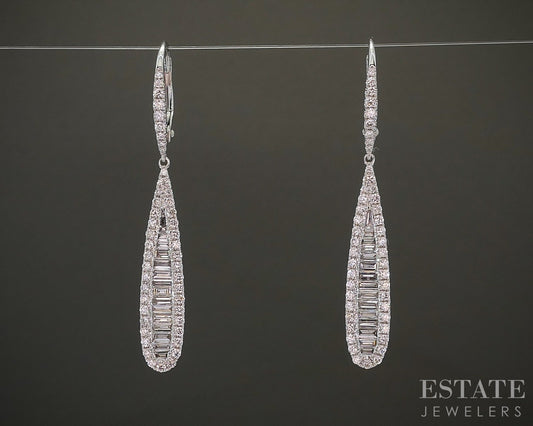 14k White Gold Natural 1ctw Diamond Teardrop Dangle Earrings 4.3g p25066