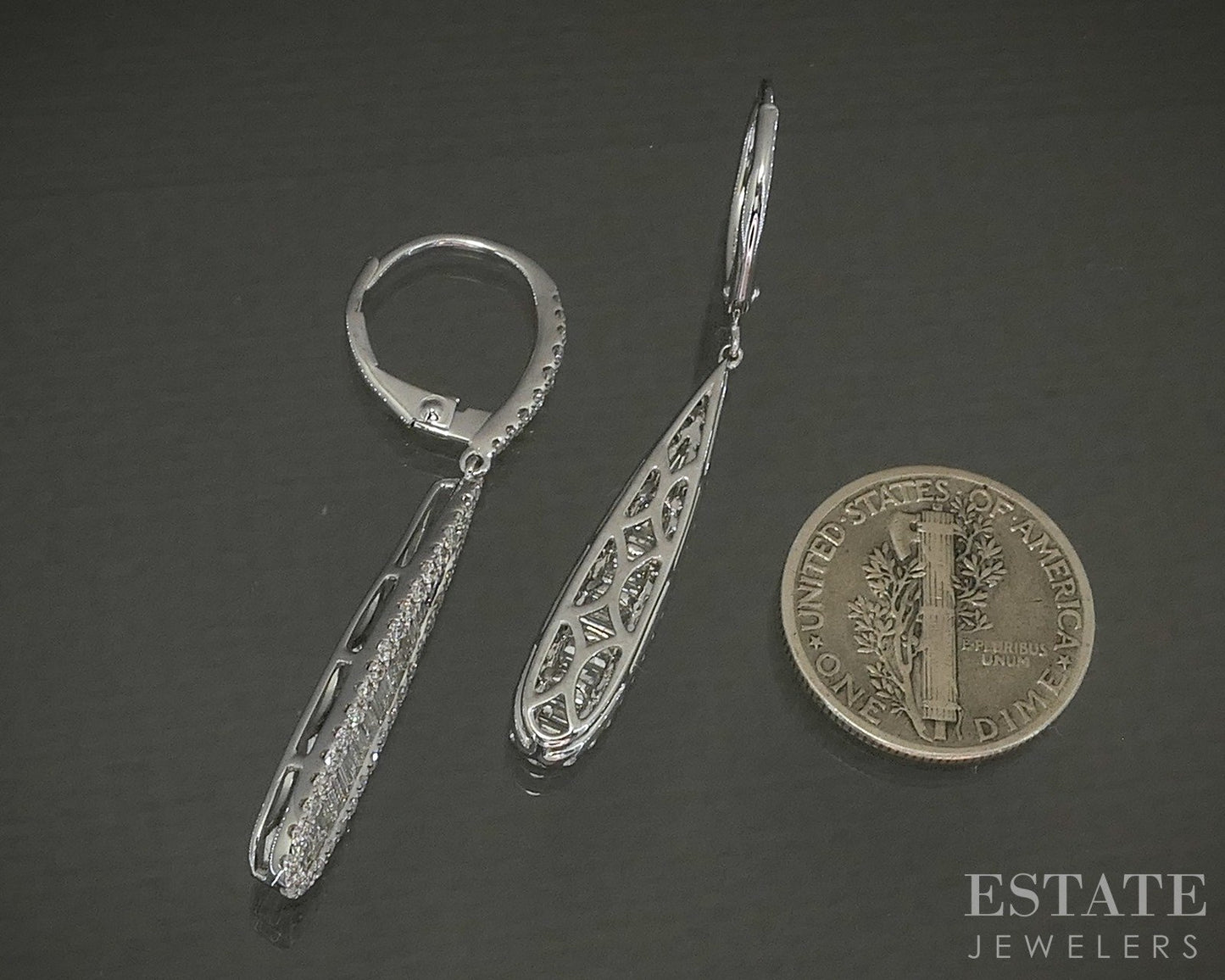 14k White Gold Natural 1ctw Diamond Teardrop Dangle Earrings 4.3g p25066