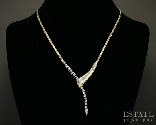14k Yellow & White Gold Natural .75ctw Diamond Bypass Y-Necklace 13g 18"L p24298