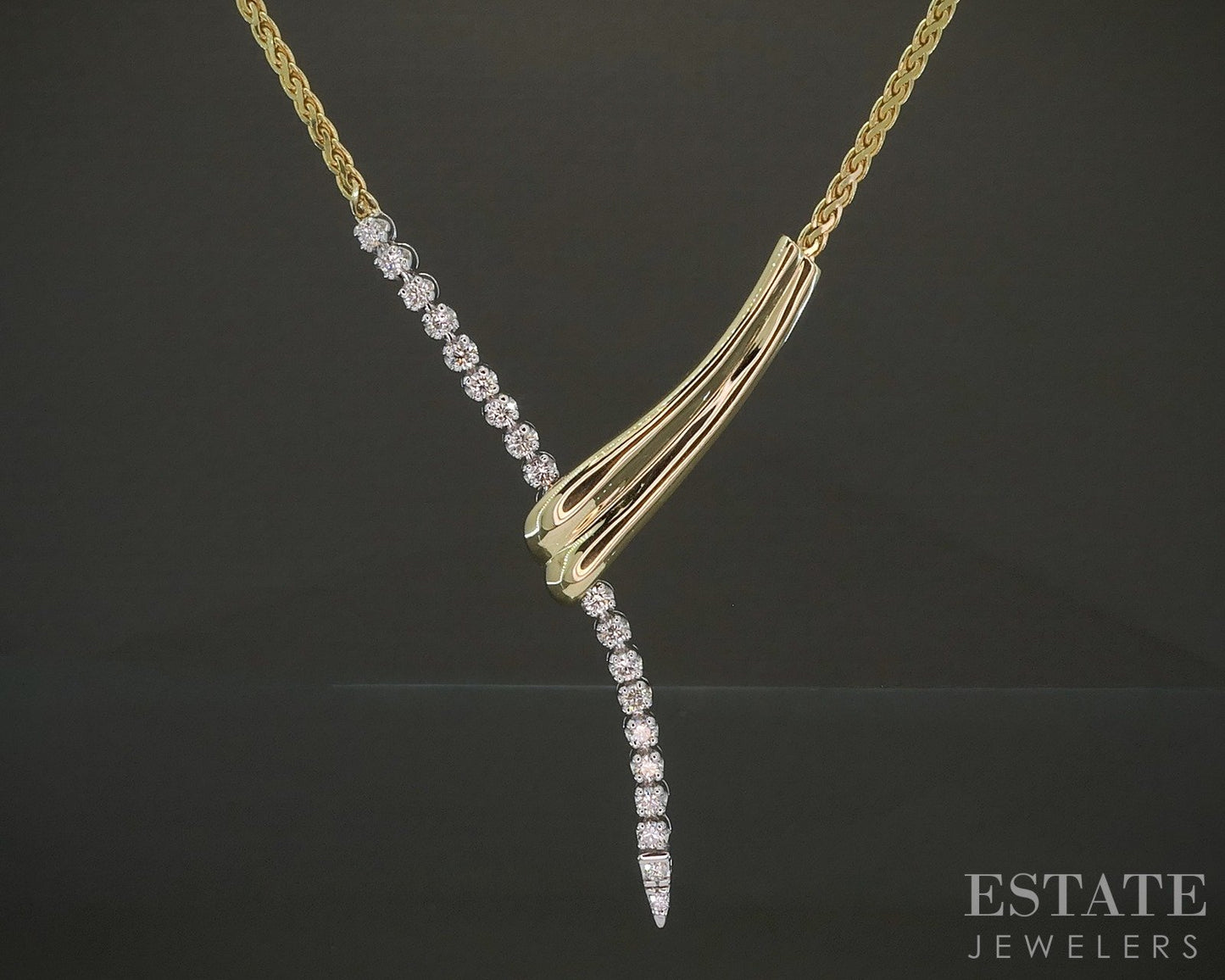 14k Yellow & White Gold Natural .75ctw Diamond Bypass Y-Necklace 13g 18"L p24298