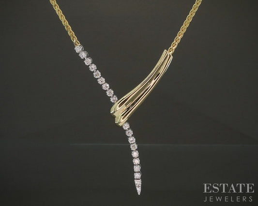 14k Yellow & White Gold Natural .75ctw Diamond Bypass Y-Necklace 13g 18"L p24298