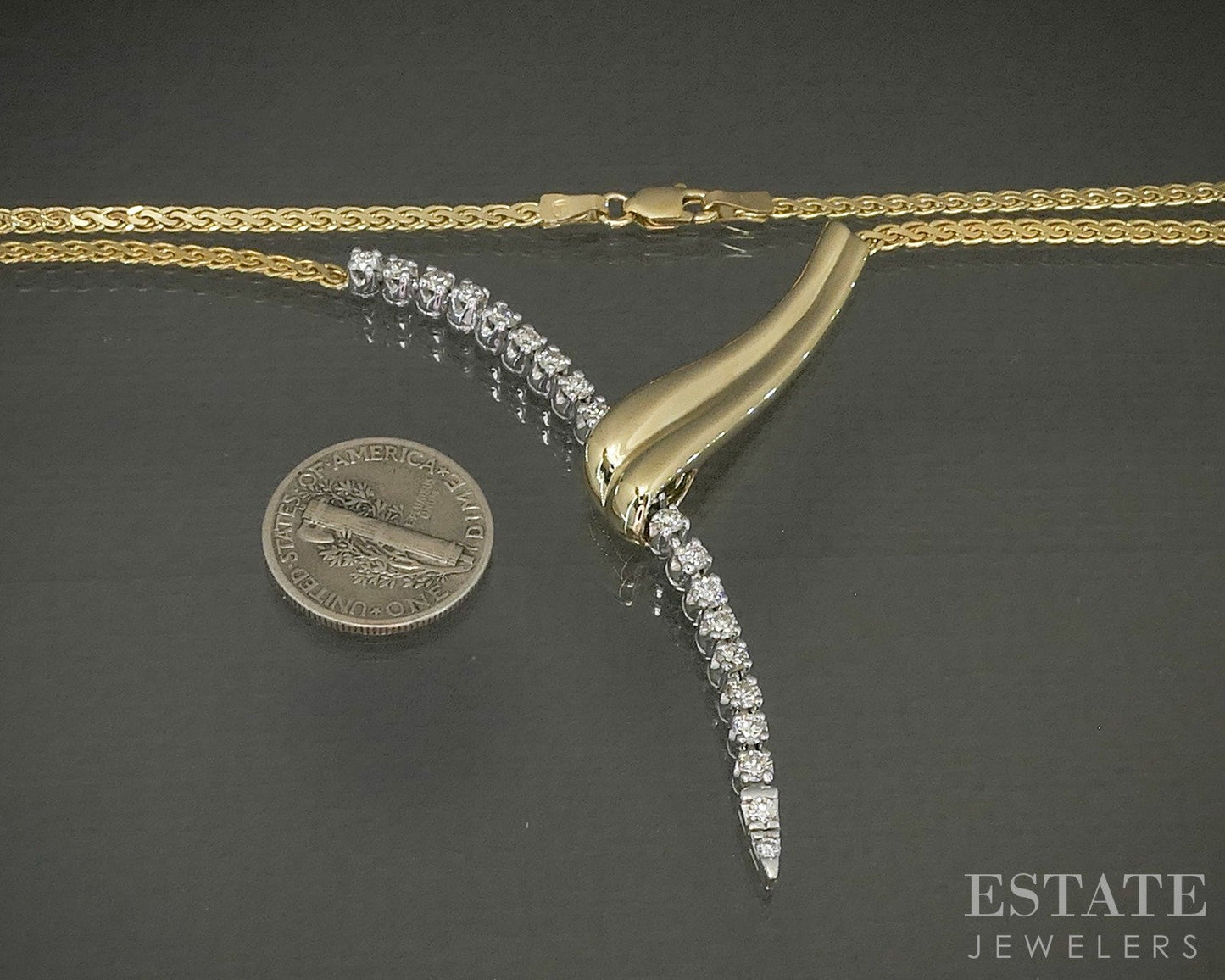 14k Yellow & White Gold Natural .75ctw Diamond Bypass Y-Necklace 13g 18"L p24298