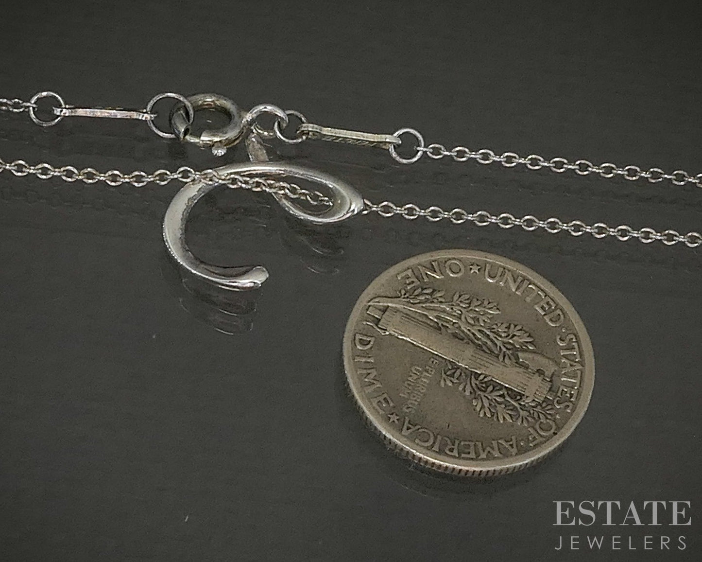 Sterling Silver Tiffany & Co. Elsa Peretti Letter C Necklace 1.8g 16"L p25190