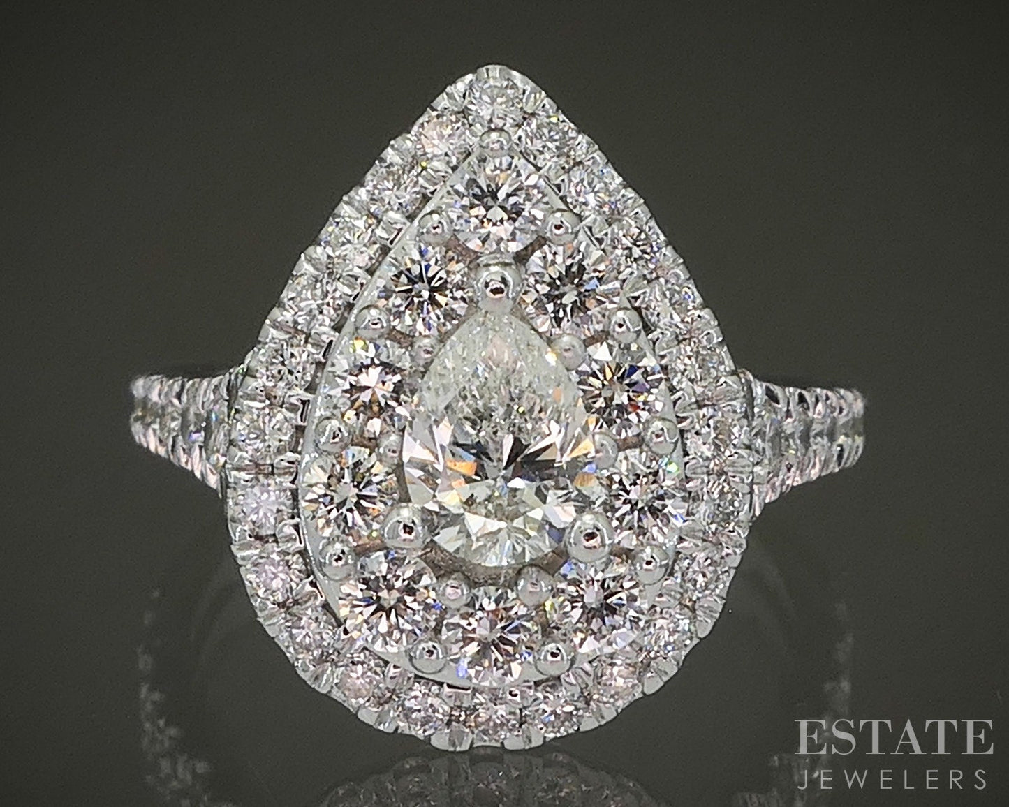 14k White Gold Pear Natural 1.40ctw Diamond Halo Engagement Ring 4.6g p24677