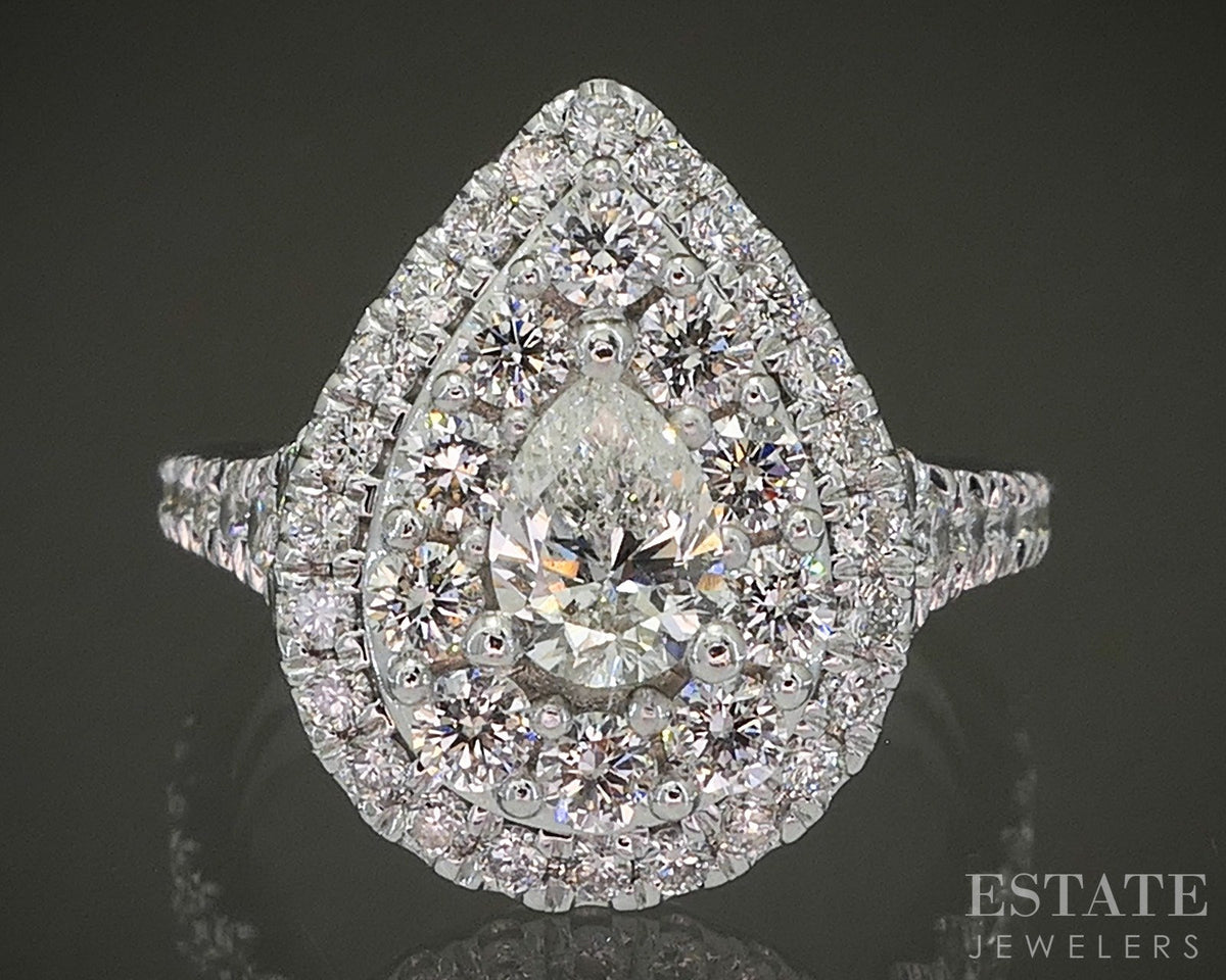14k White Gold Pear Natural 1.40ctw Diamond Halo Engagement Ring 4.6g p24677