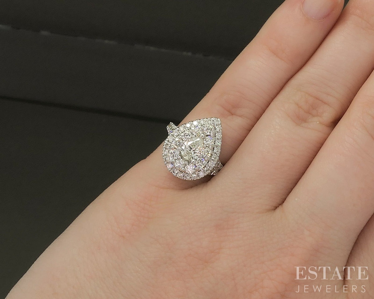 14k White Gold Pear Natural 1.40ctw Diamond Halo Engagement Ring 4.6g p24677