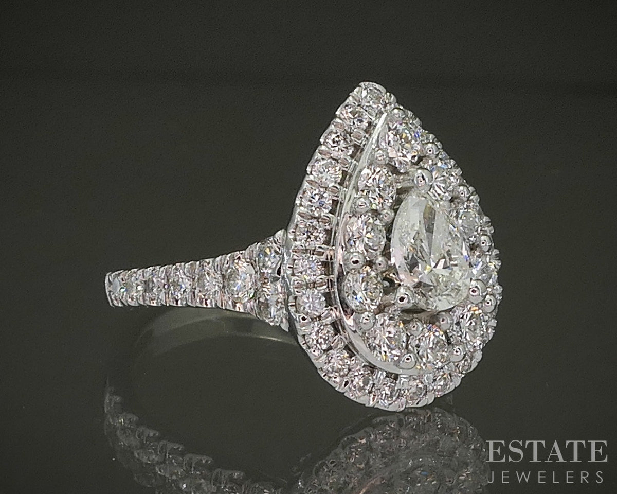 14k White Gold Pear Natural 1.40ctw Diamond Halo Engagement Ring 4.6g p24677