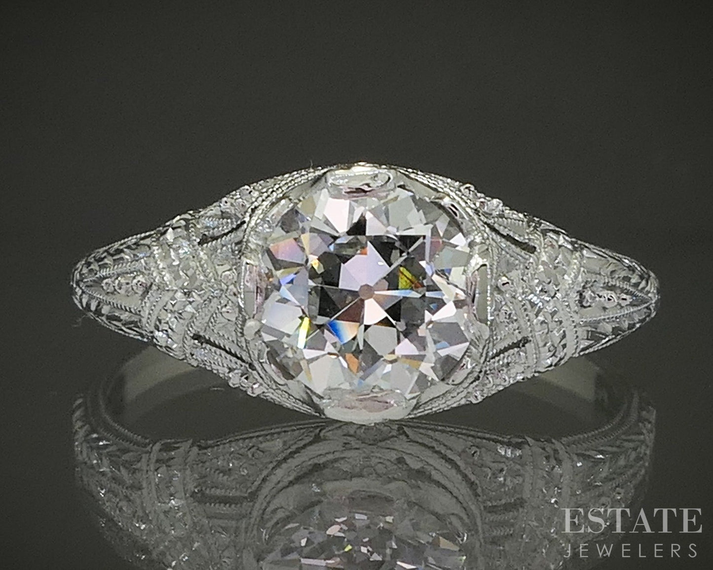 Antique Platinum OEC Natural 1.17ct Diamond Filigree Engagement Ring 3.9g p25370