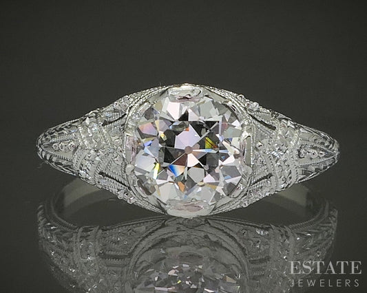 Antique Platinum OEC Natural 1.17ct Diamond Filigree Engagement Ring 3.9g p25370
