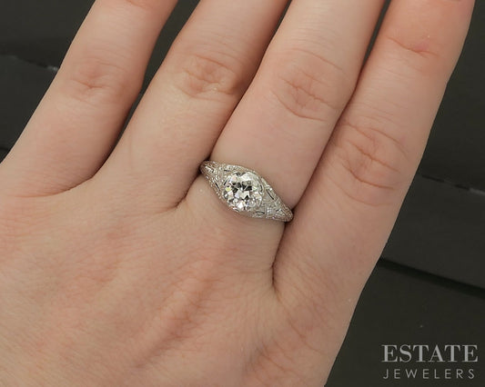 Antique Platinum OEC Natural 1.17ct Diamond Filigree Engagement Ring 3.9g p25370