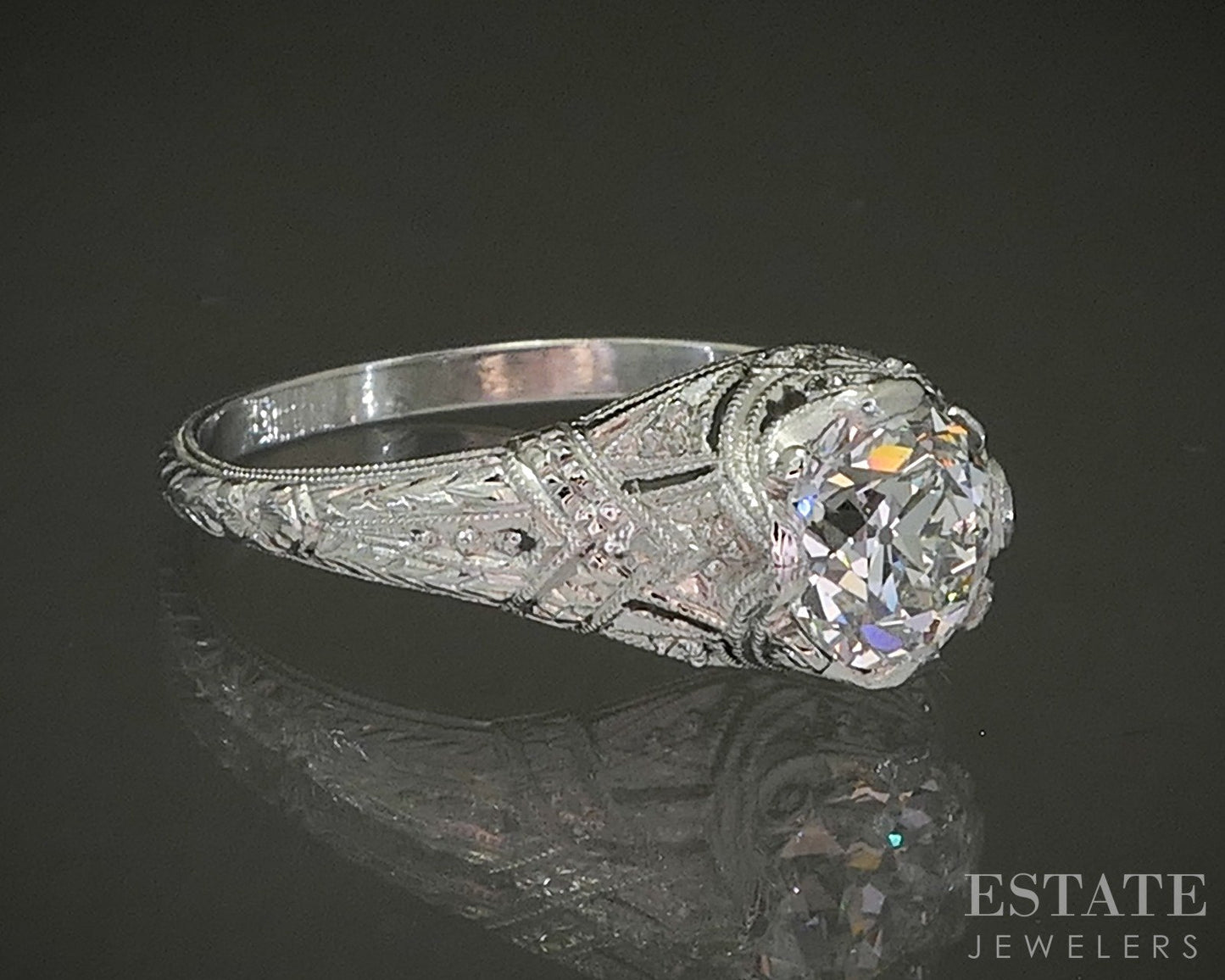 Antique Platinum OEC Natural 1.17ct Diamond Filigree Engagement Ring 3.9g p25370