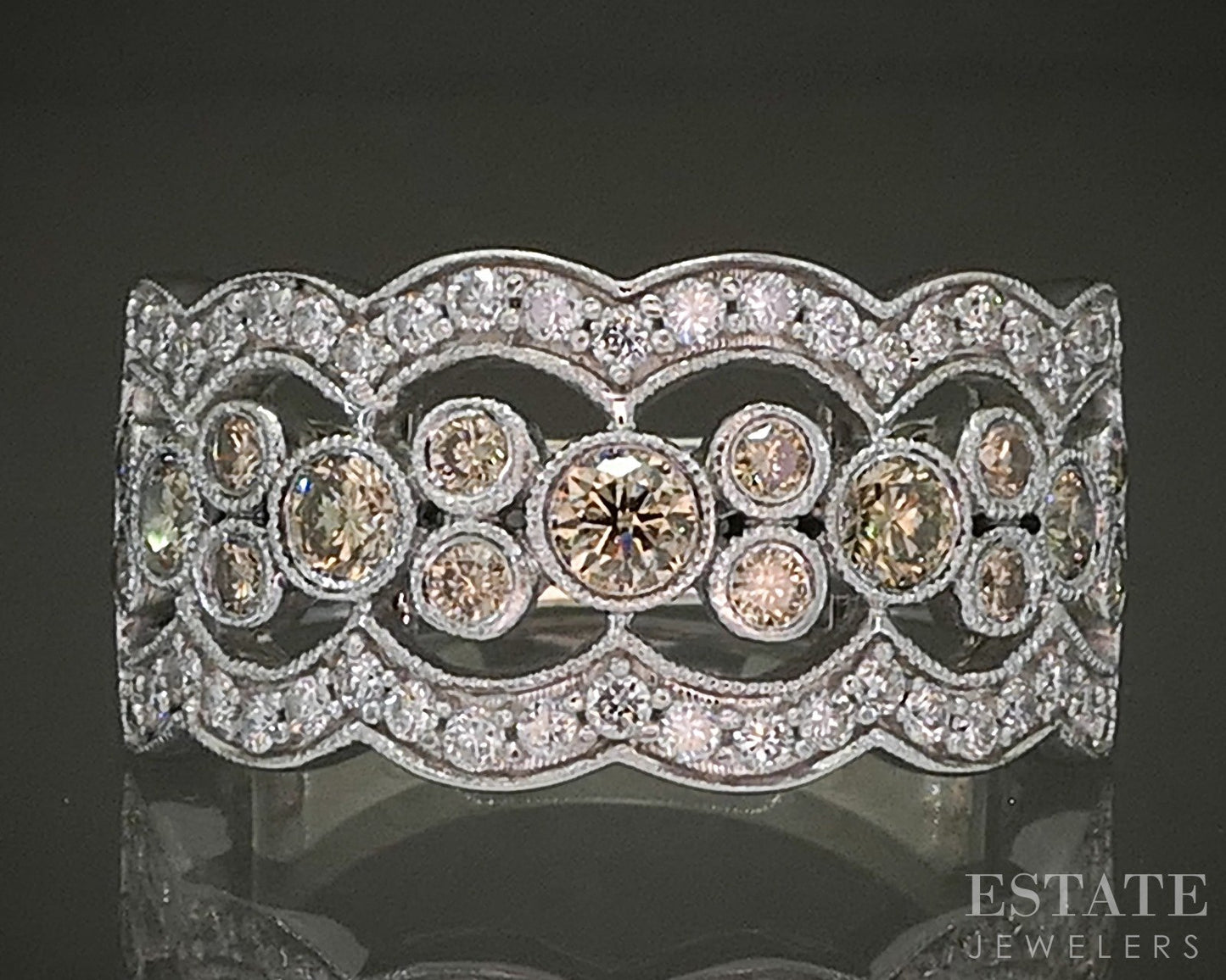 14k Vanilla Gold LeVian .80ctw Chocolate & Vanilla Diamond Ring 7.2g p25247