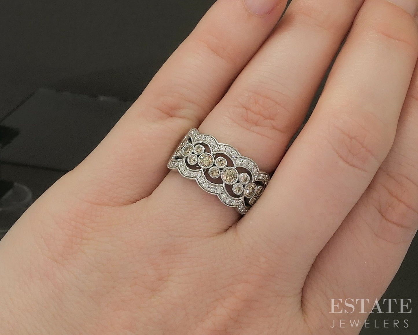 14k Vanilla Gold LeVian .80ctw Chocolate & Vanilla Diamond Ring 7.2g p25247