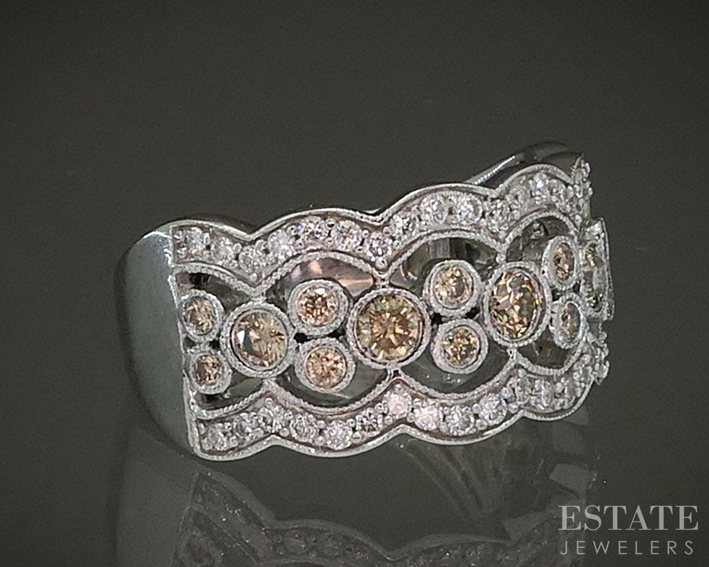 14k Vanilla Gold LeVian .80ctw Chocolate & Vanilla Diamond Ring 7.2g p25247