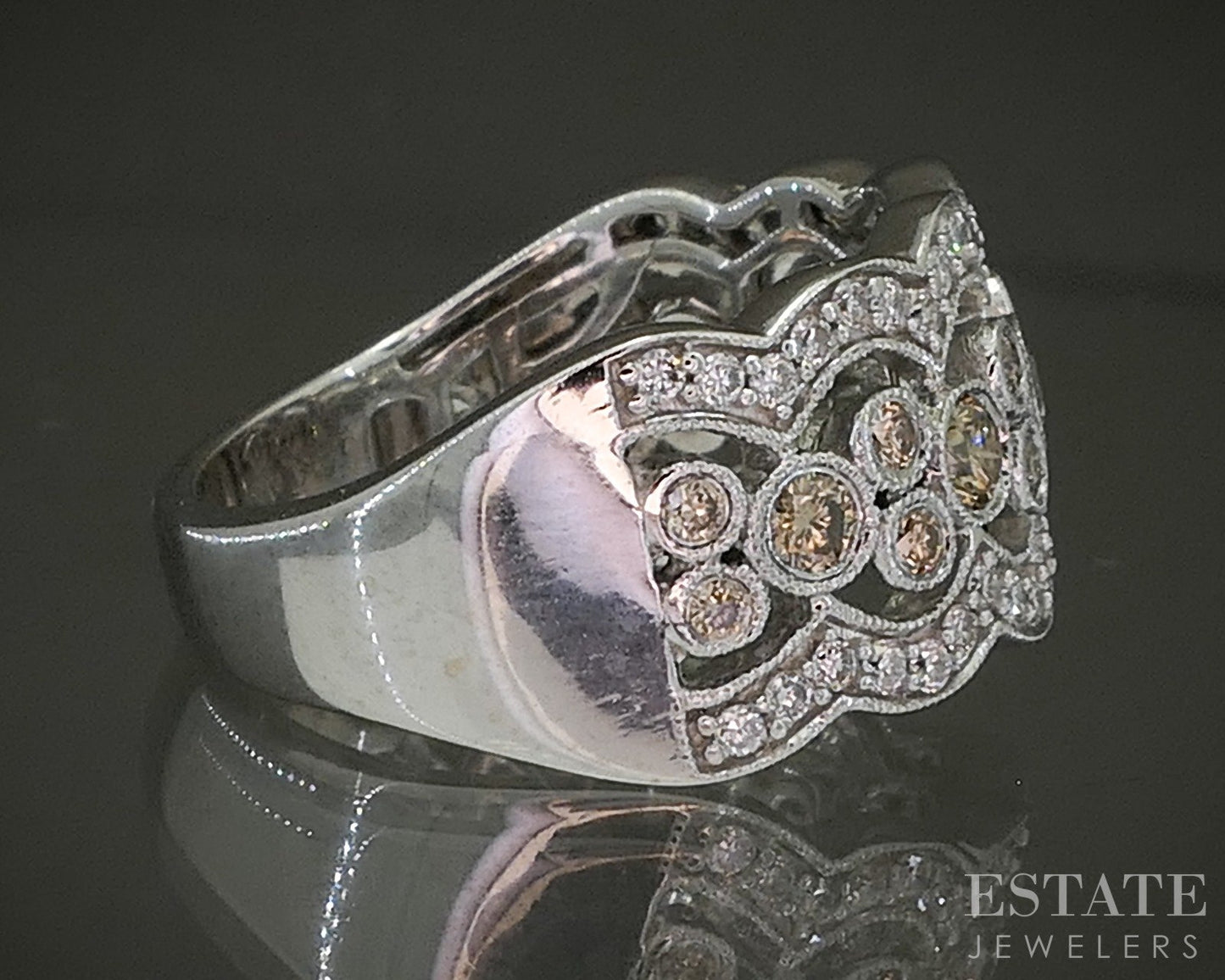 14k Vanilla Gold LeVian .80ctw Chocolate & Vanilla Diamond Ring 7.2g p25247
