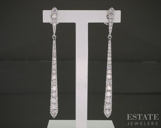 14k White Gold Natural 1.00ctw Diamond Teardrop Dangle Earrings 3.5g p25070