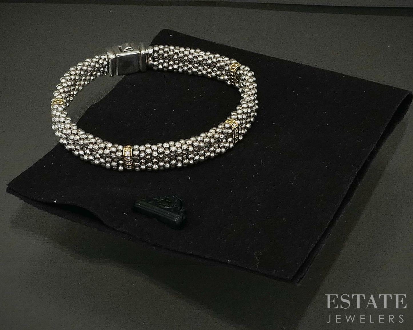 18k & Sterling LAGOS Caviar Natural Diamond Station Bracelet 50g p23947