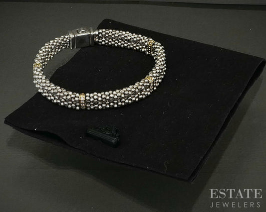 18k & Sterling LAGOS Caviar Natural Diamond Station Bracelet 50g p23947