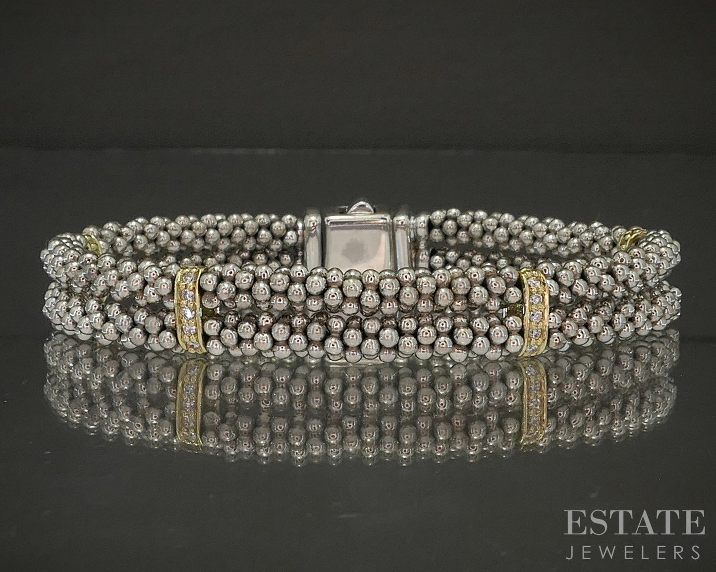 18k & Sterling LAGOS Caviar Natural Diamond Station Bracelet 50g p23947