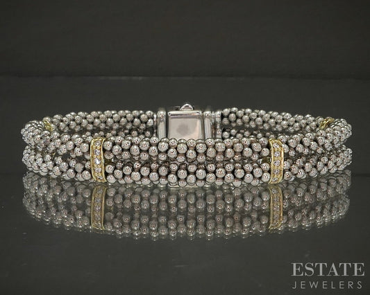 18k & Sterling LAGOS Caviar Natural Diamond Station Bracelet 50g p23947