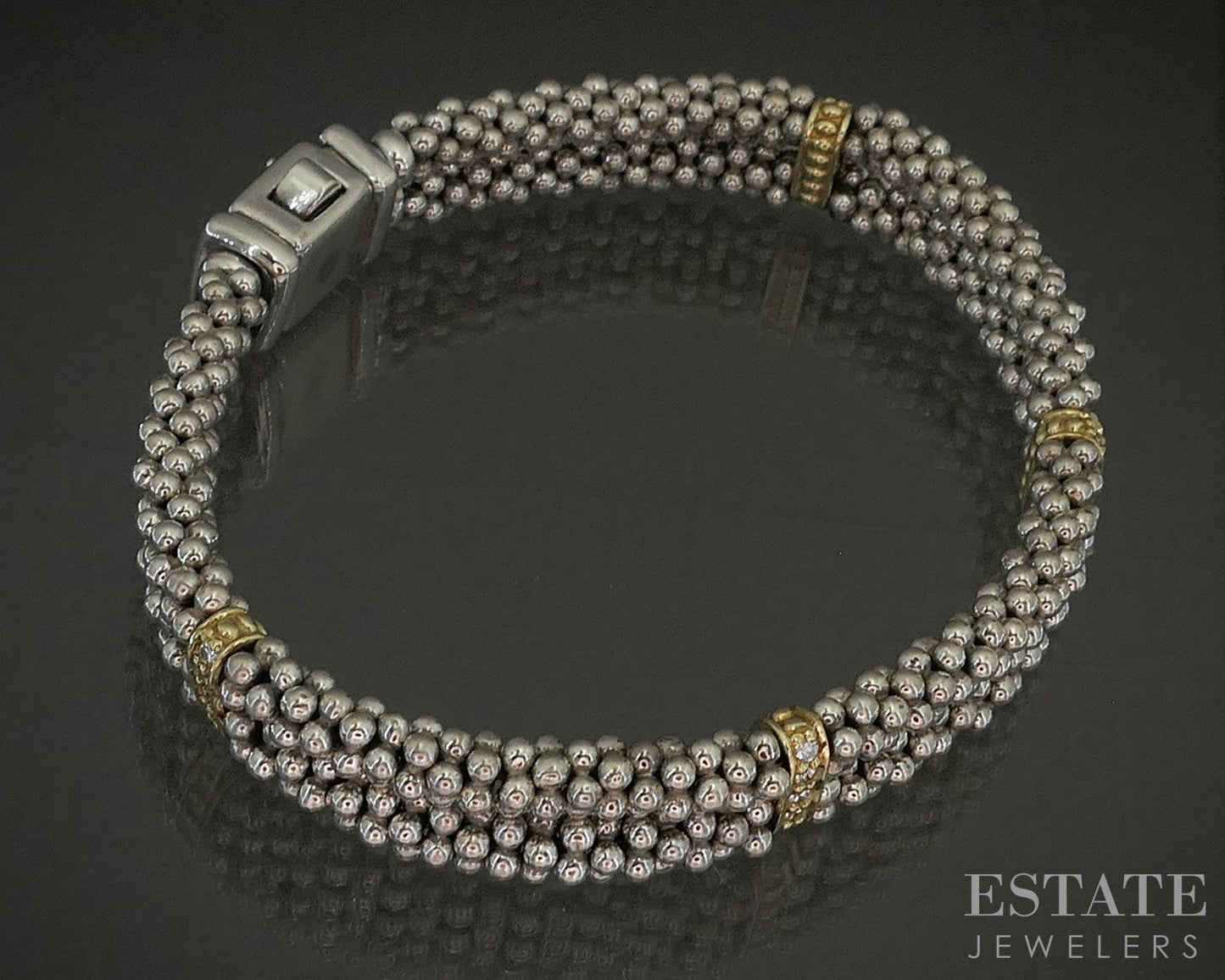 18k & Sterling LAGOS Caviar Natural Diamond Station Bracelet 50g p23947