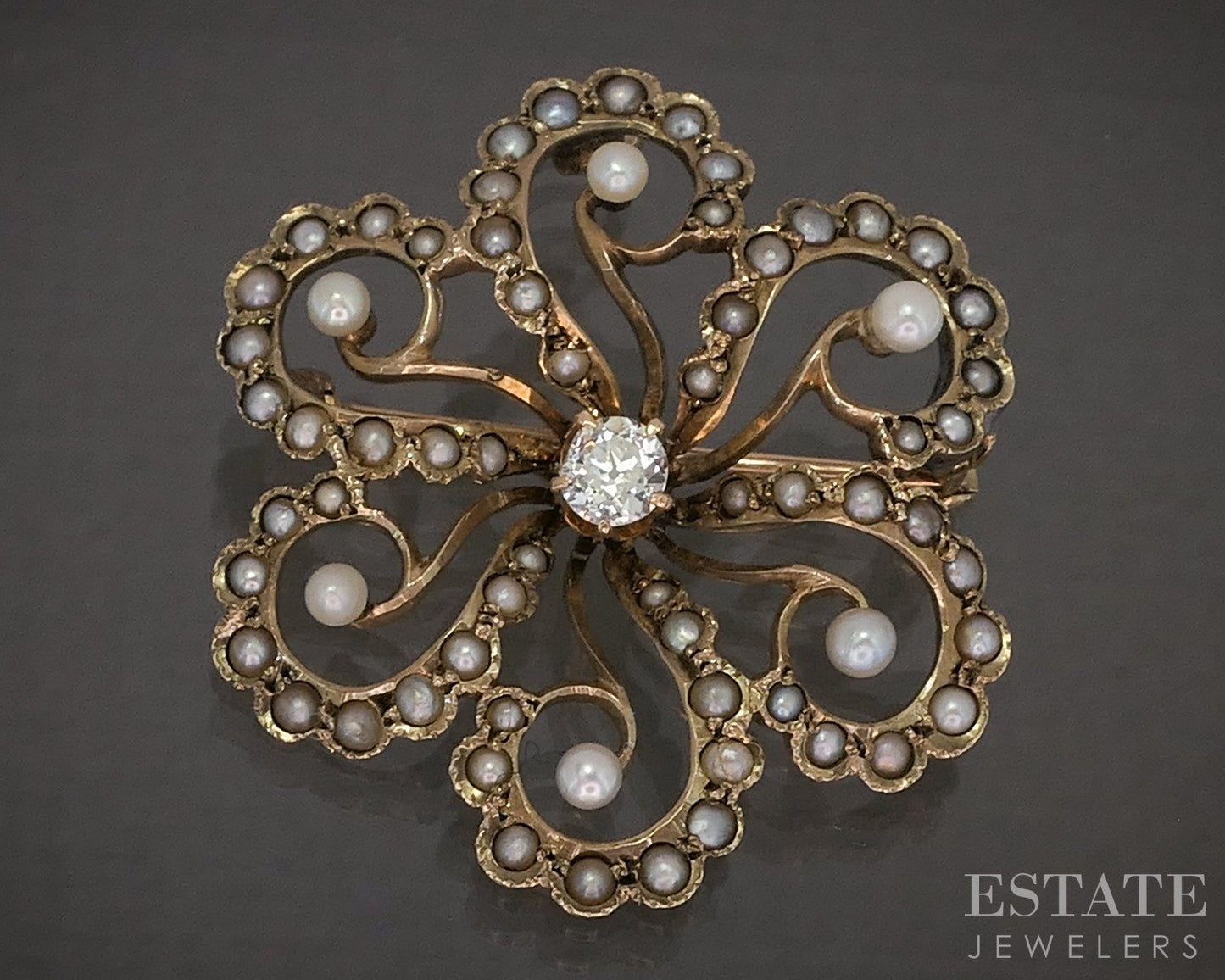Antique Victorian 14k Yellow Gold Diamond Seed Pearl Pin Pendant 4.7g p25062
