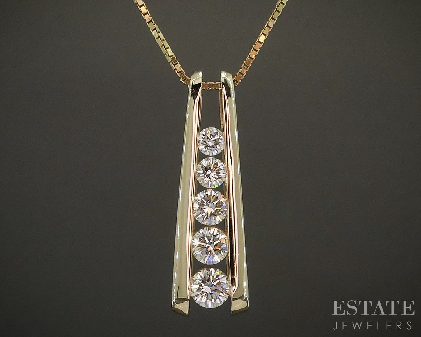 14k Yellow Gold Round Natural 1.00ctw Diamond Journey Necklace 7.1g 18"L p24633